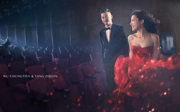 吴中天杨子姗婚纱照美到像电影海报