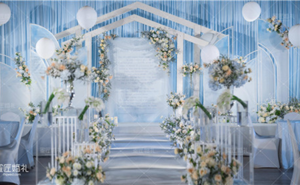 蓝色系婚礼布置 简约蓝色主题婚礼布置