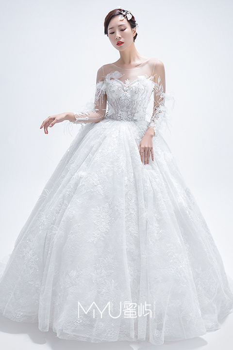 新娘婚纱精致轻纱刺绣仪式纱