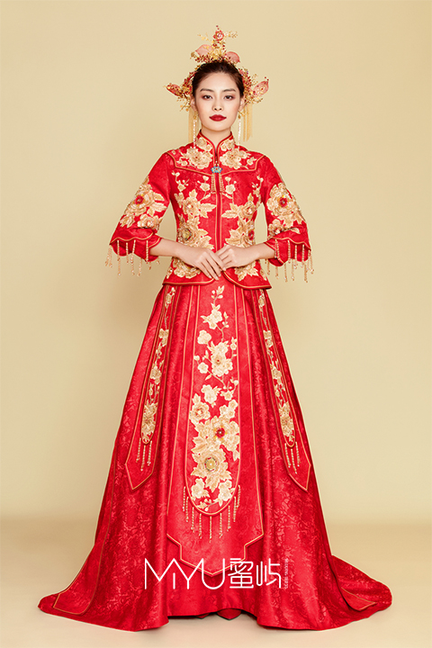 中式嫁衣中国红金丝富贵花秀禾服