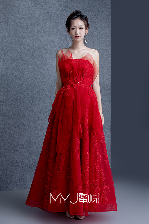 礼服红色薄纱礼服