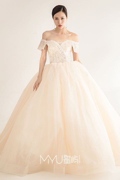 新娘婚纱小V领蓬蓬裙公主仪式纱