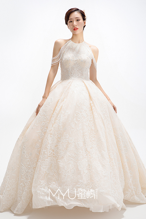 新娘婚纱挂领性感大露背仪式纱