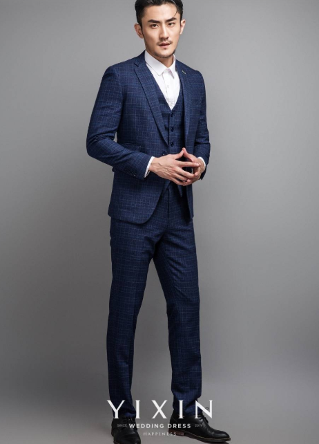 双线蓝格单排一扣三件套