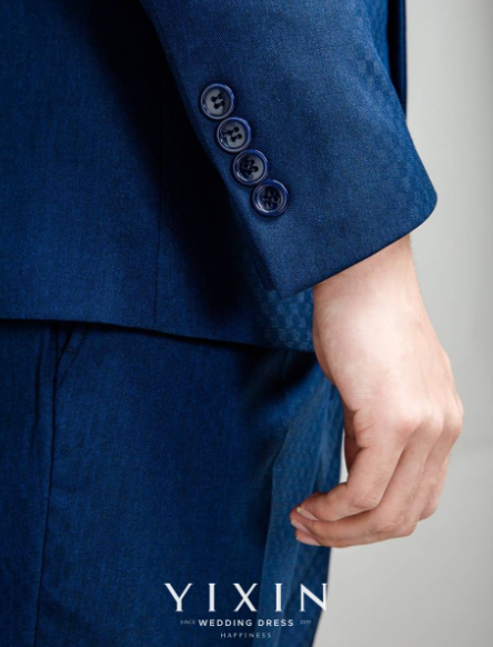 宝石蓝暗纹单排二扣三件套