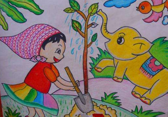 小学生植树节的画